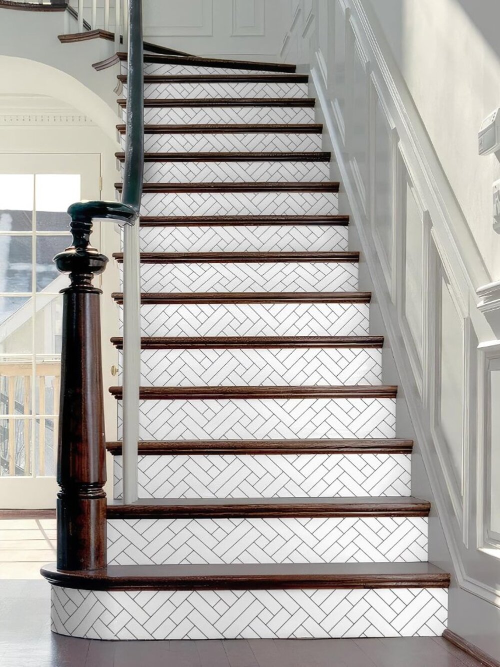 Black Lines Stair Stickers - Set of 15, Peel and Stick Stair Riser Decals, 39.3"